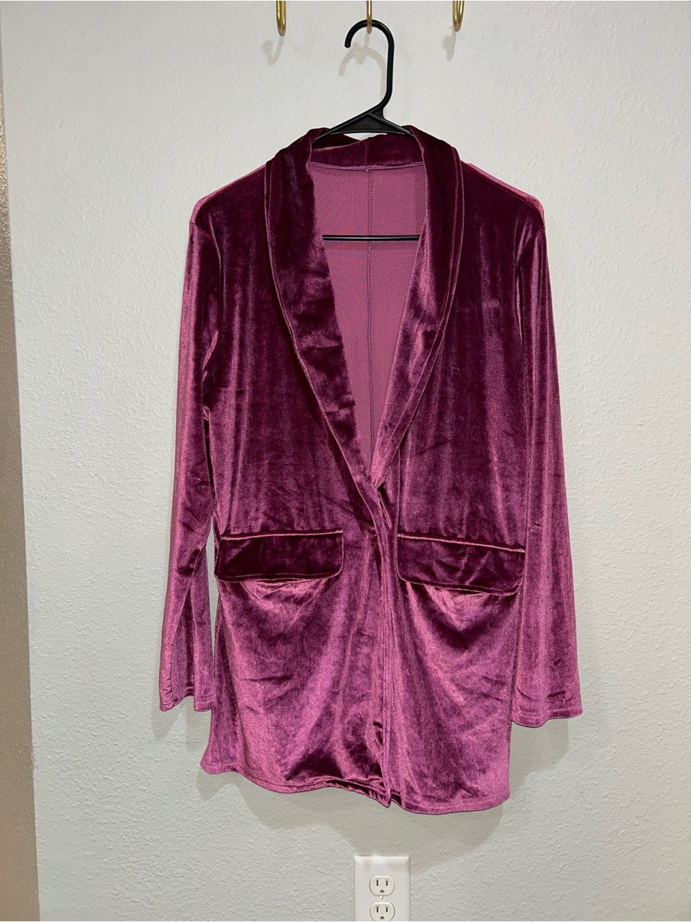 90s Plush Velvet Shawl Collar Sleep Jacket - Pink